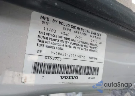 2004 Volvo S60 2.5T Awd z USA, uszkodzony, nr VIN YV1RH59H242374586